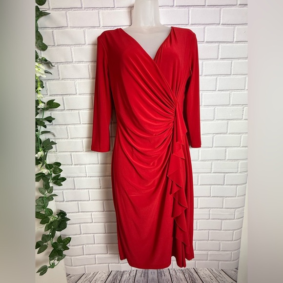 AMERICAN LIVING Red Ruched Wrap Sheath Dress/size 6 - Picture 10 of 12